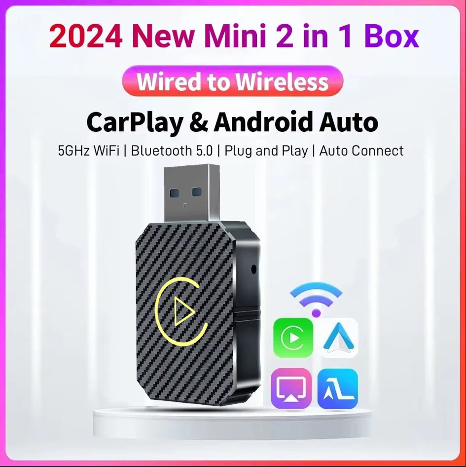 2 in 1 Wireless Carplay Adapter for Apple Ios Android Auto Smart USB Plug and Play for Havel Kia Volvo Audi MG VW Hyundai Jeep