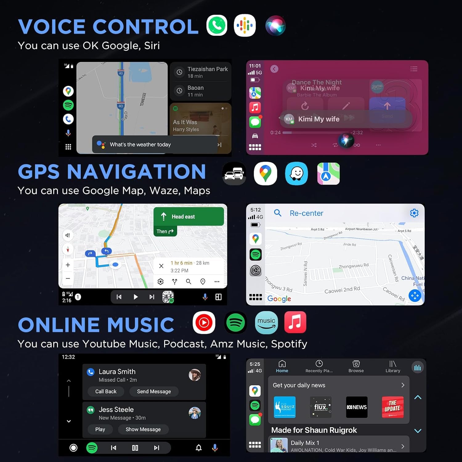 2In1 Wireless Carplay Adapter & Android Auto Wireless Adapter, 2 in 1 Auto Car Play Wireless Dongle for OEM Wired Carplay/Android Auto Car with Iphone Ios 12+ / Android 11+